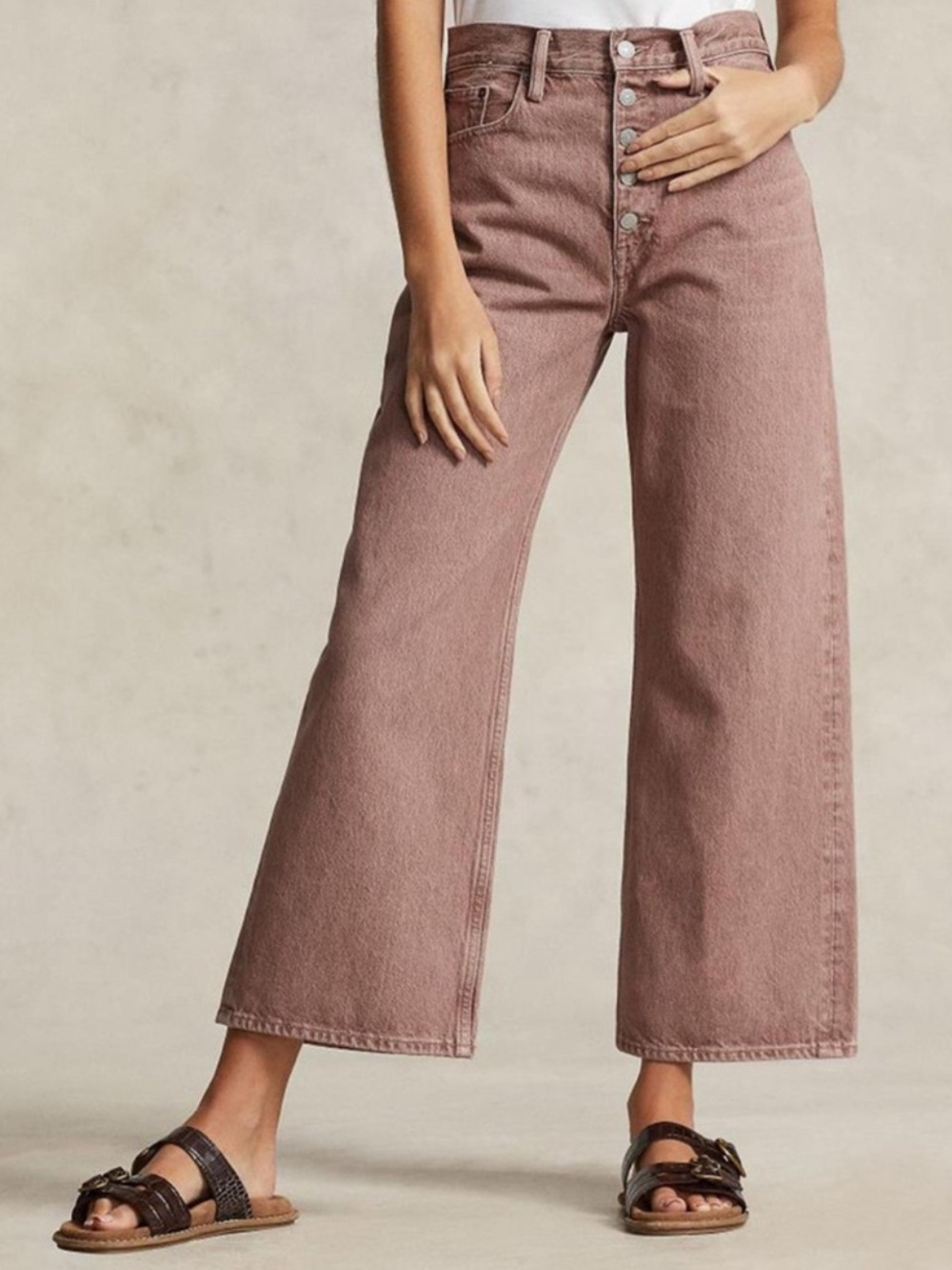 POLO Ralph Lauren Wide Leg High-Rise Jeans in Dusty Rose Pink, 28